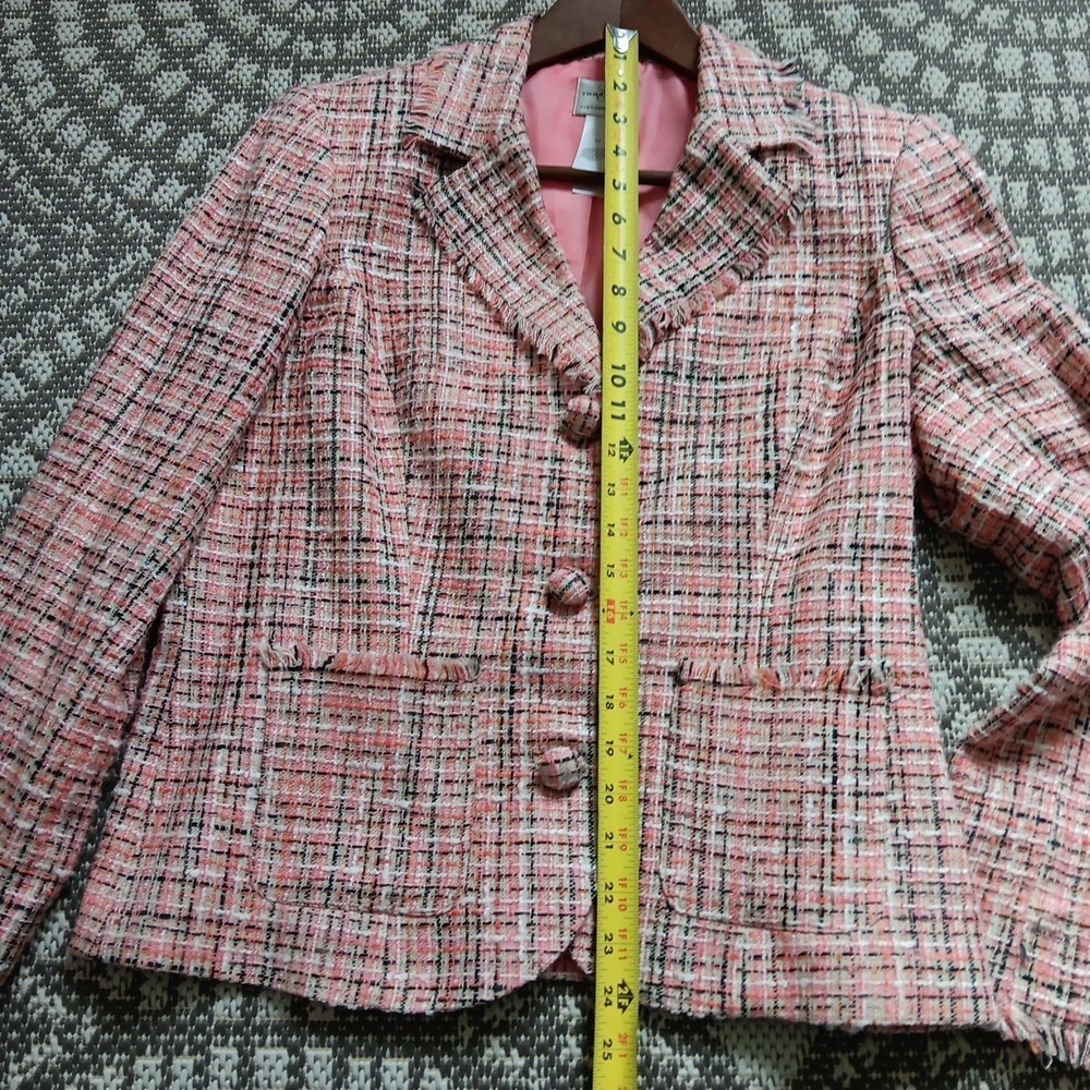 EJ Lady Blazer Size 10 Peach Fringe Jacket Lined Tweed Office Siren‎ Boardroom - Picture 8 of 9